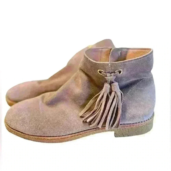 Kate Spade Bellamy Taupe Gray Suede Tassel Slouchy Booties size 8 - Picture 1 of 7